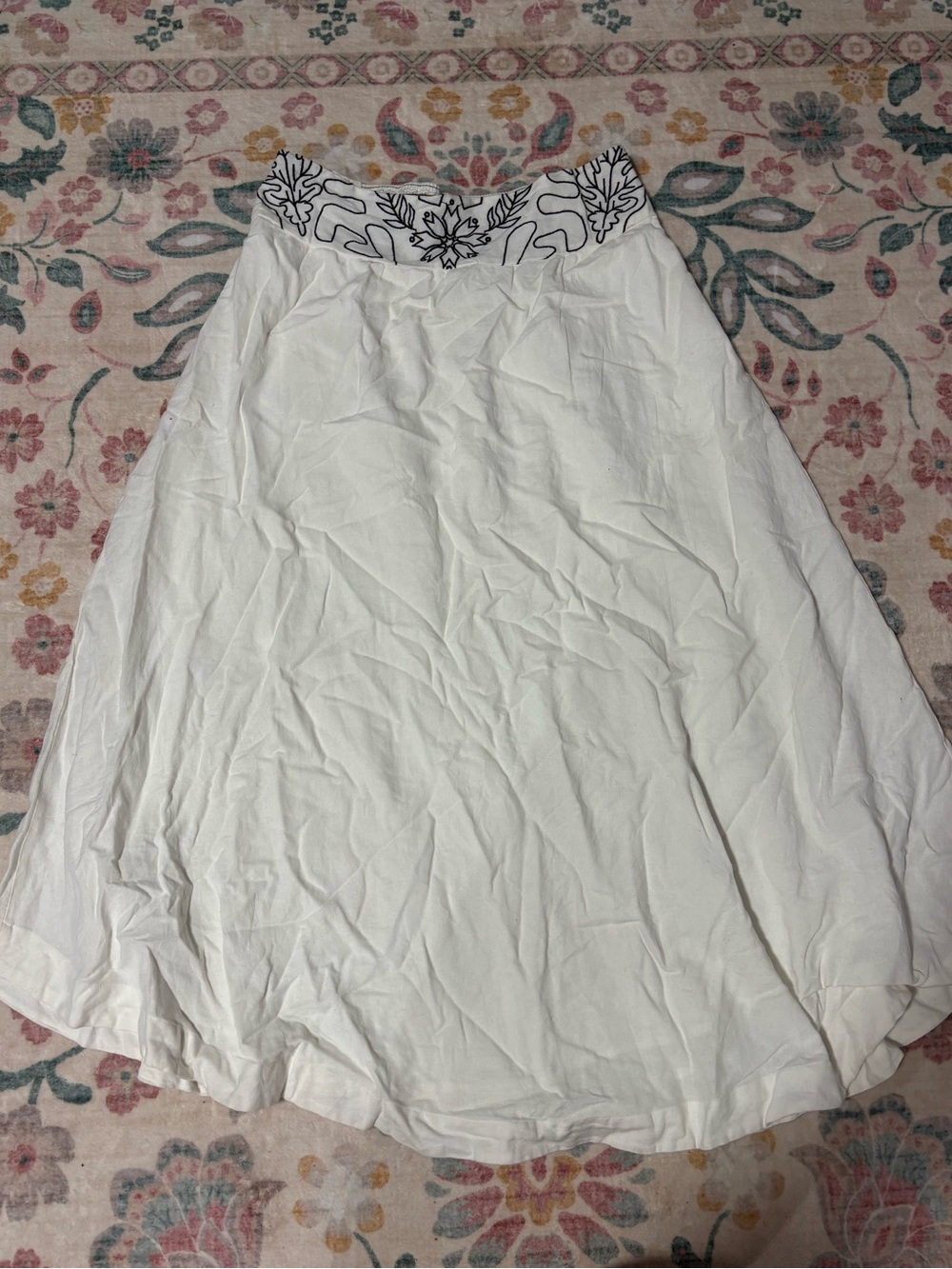 Free People White A-Line Skirt with Black Embroidered Waistband